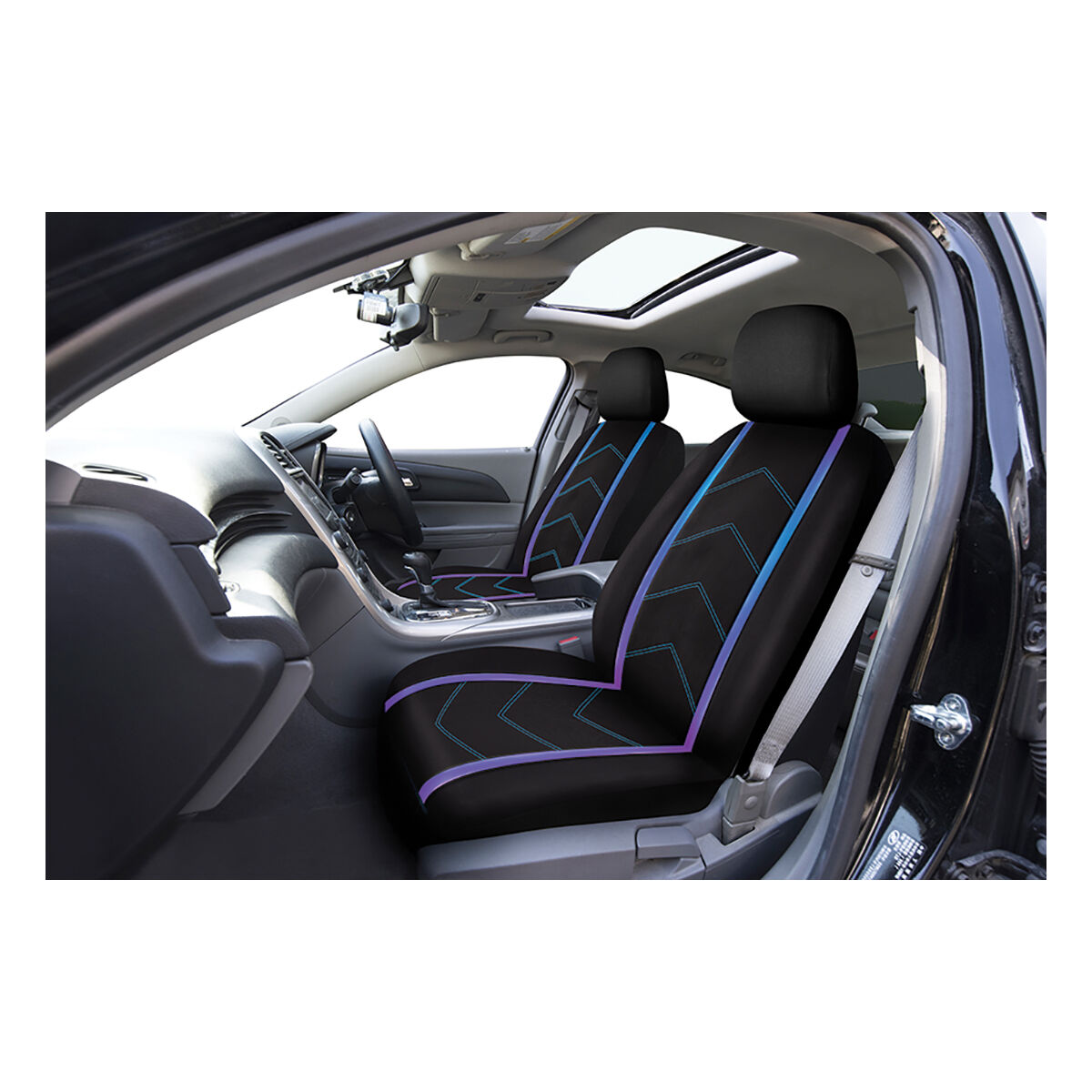 SCA Opal Leather Look Seat Covers Black/Blue Adjustable Headrests, , scaau_hi-res