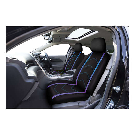 SCA Opal Leather Look Seat Covers Black/Blue Adjustable Headrests, , scaau_hi-res