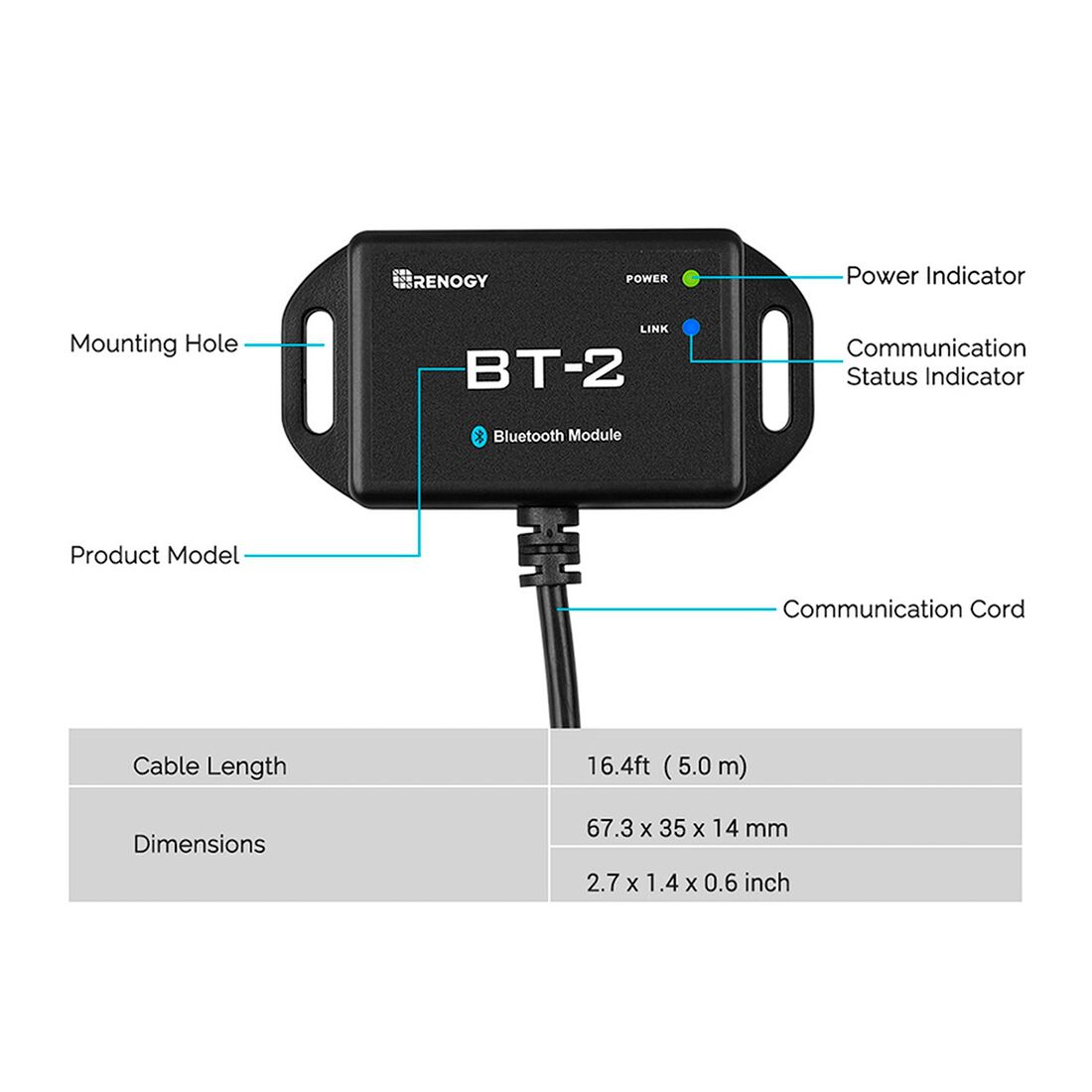 Renogy BT-2 Bluetooth Module for Rover Solar Charge Controllers, , scaau_hi-res