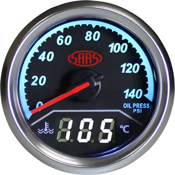 Saas Dual Oil Pressure Water Temperature Trax Gauge Black