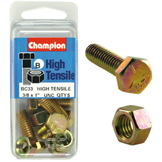 Champion High Tensile Bolts and Nuts BC33, 3/8"UNC x 1", , scaau_hi-res