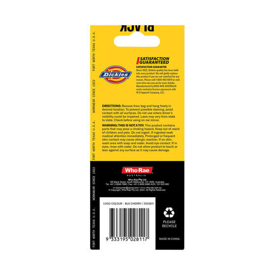 Original Dickies The Og Colour Carded Air Freshener - Black Cherry, , scaau_hi-res