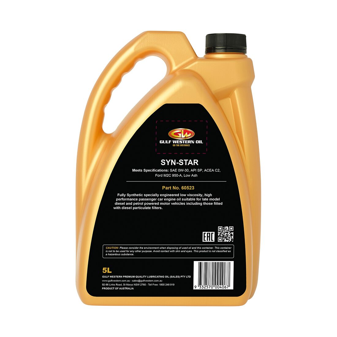 Gulf Western Syn-Star SP Full Synthetic Oil 0W-30 5 Litre, , scaau_hi-res