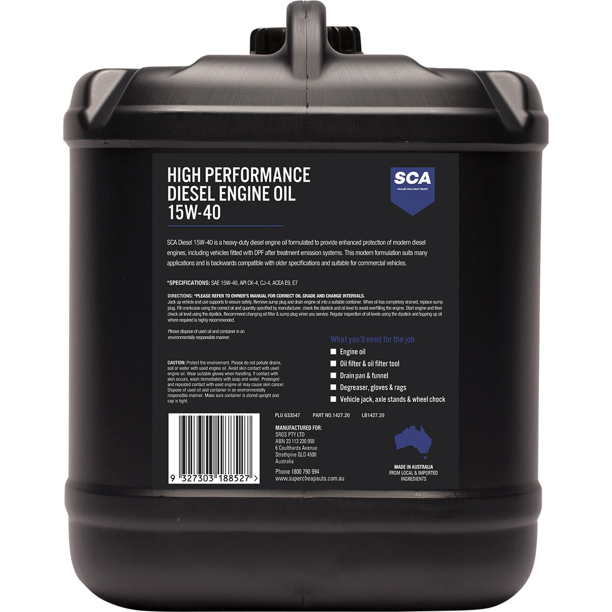 SCA High Performance Diesel Engine Oil 15W-40 20 Litre, , scaau_hi-res