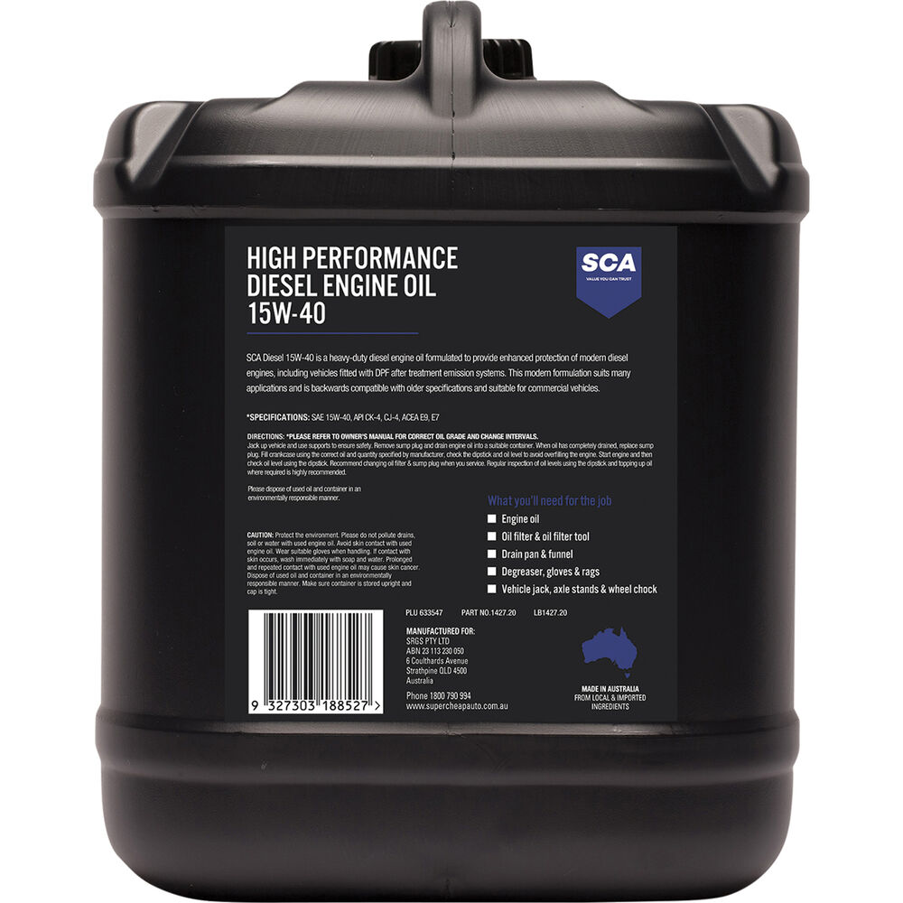SCA High Performance Diesel Engine Oil 15W40 20 Litre Supercheap Auto