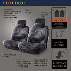 Platinum CLOUDLUX Sheepskin Seat Covers - Slate Adjustable Headrests Size 30 Front Pair Airbag Compatible, , scaau_hi-res