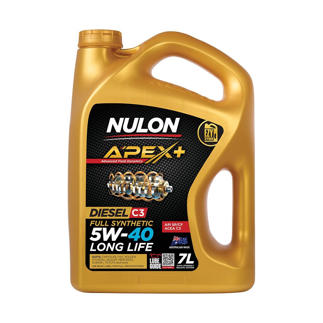 Nulon Full Synthetic Apex+ Long Life Engine Oil 5W-40 7 Litre, , scaau_hi-res