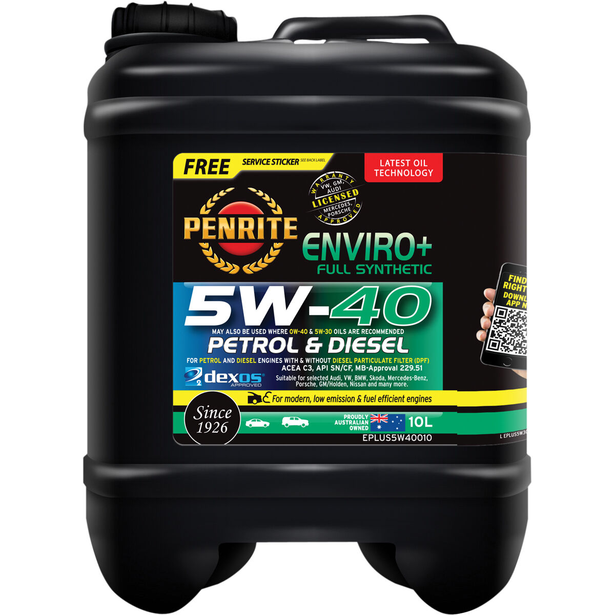 Penrite Enviro+ Engine Oil - 5W-40 10 Litre, , scaau_hi-res