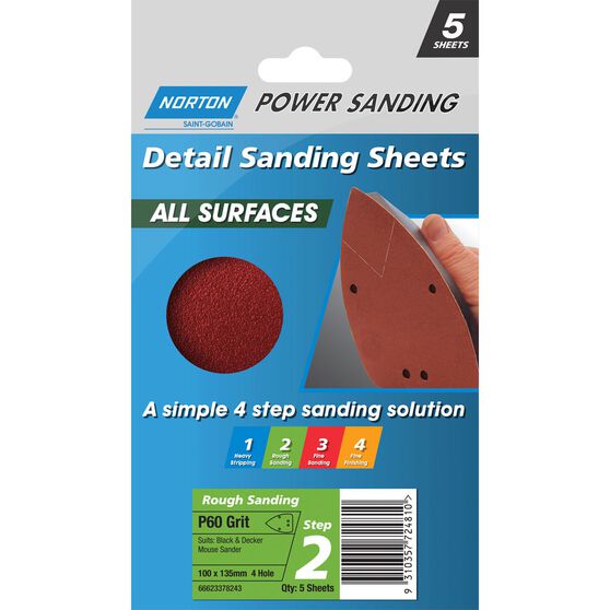 Norton Mouse Sanding Sheets 60 Grit 5 Pack, , scaau_hi-res