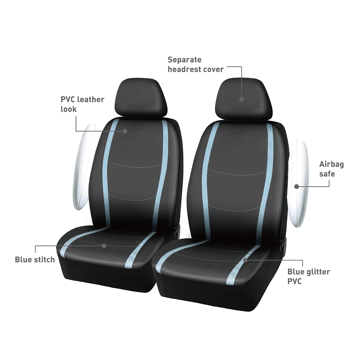 SCA Seat Cover Blue Shimmer Leather Look, Adjustable Headrests, Airbag Compatible, Size 30A, , scaau_hi-res