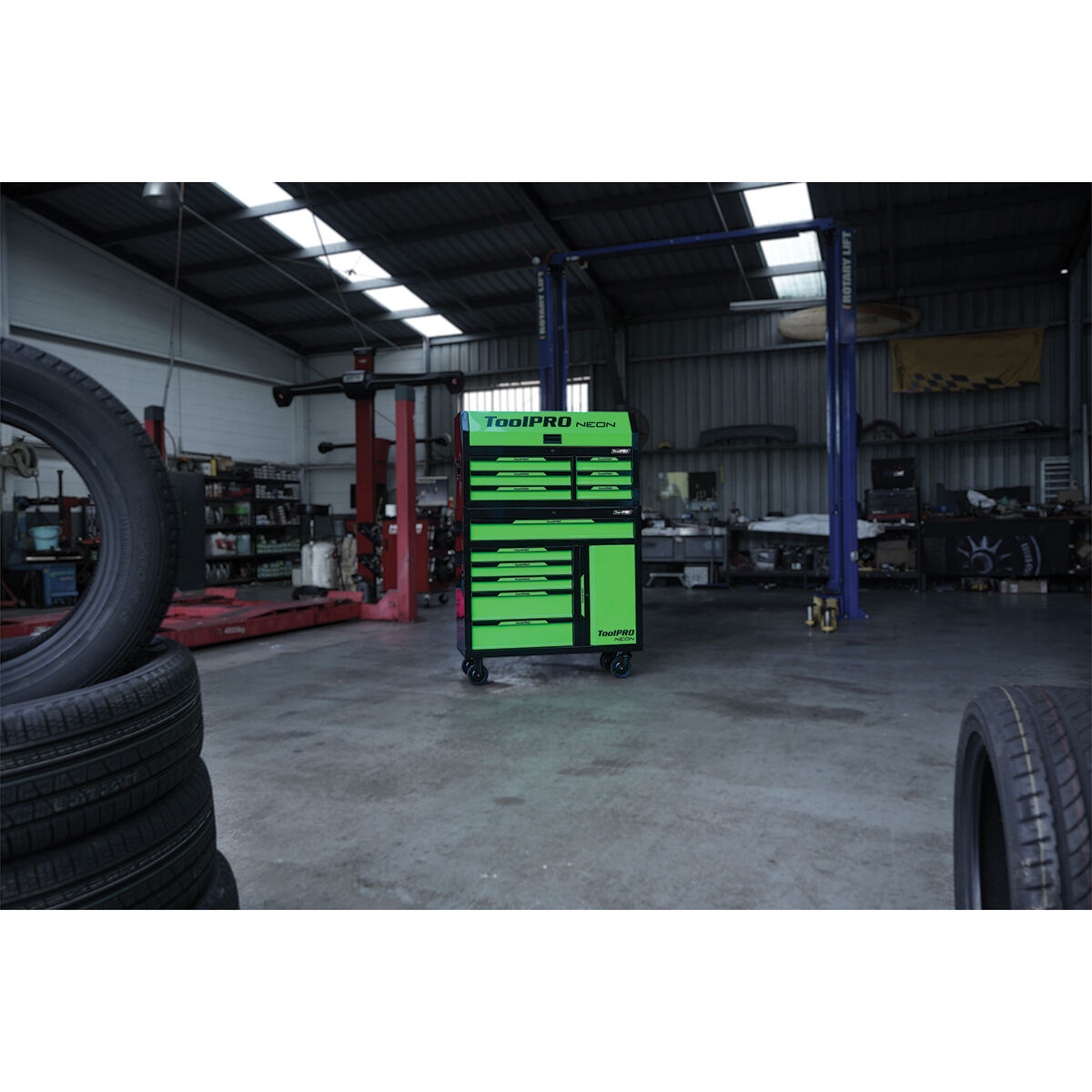 ToolPRO Neon Tool Cabinet Green 6 Drawer 42 Inch, , scaau_hi-res