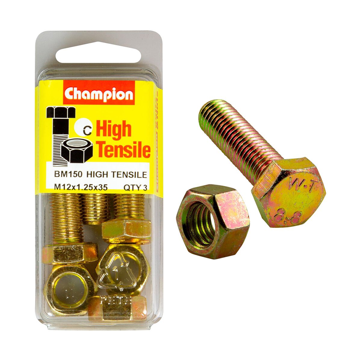 Champion Hex Set Screws & Nuts High Tensile M12 x 35 x 1.25mm Grade 8.8, , scaau_hi-res