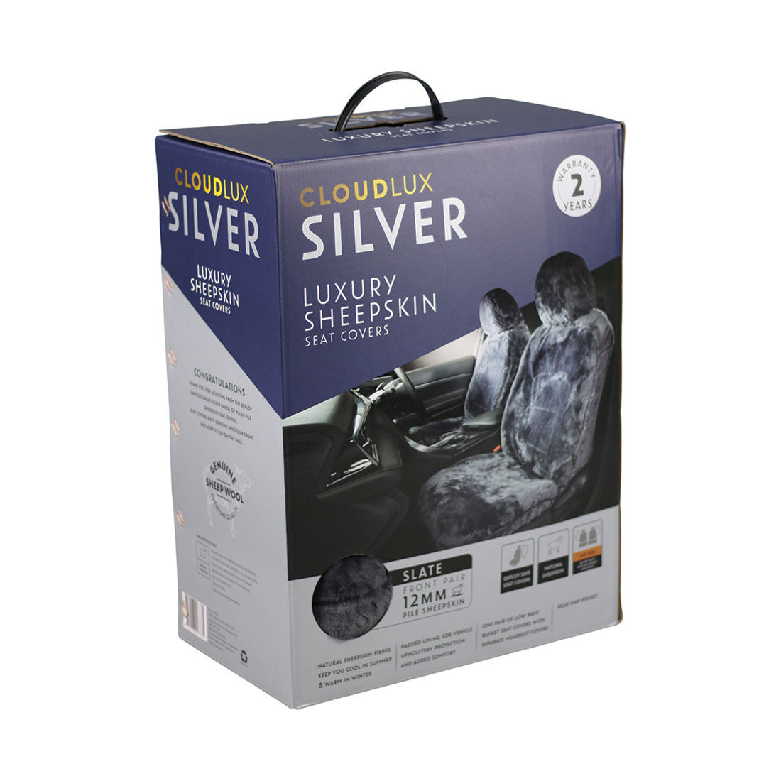 Silver CLOUDLUX Sheepskin Seat Covers - Slate Adjustable Headrests Size 30 Front Pair Airbag Compatible, , scaau_hi-res