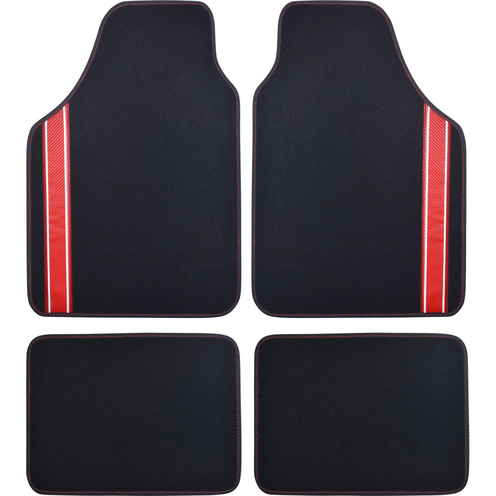 SCA Racing Car Floor Mats Carpet, Black / Red, Set of 4 Supercheap Auto