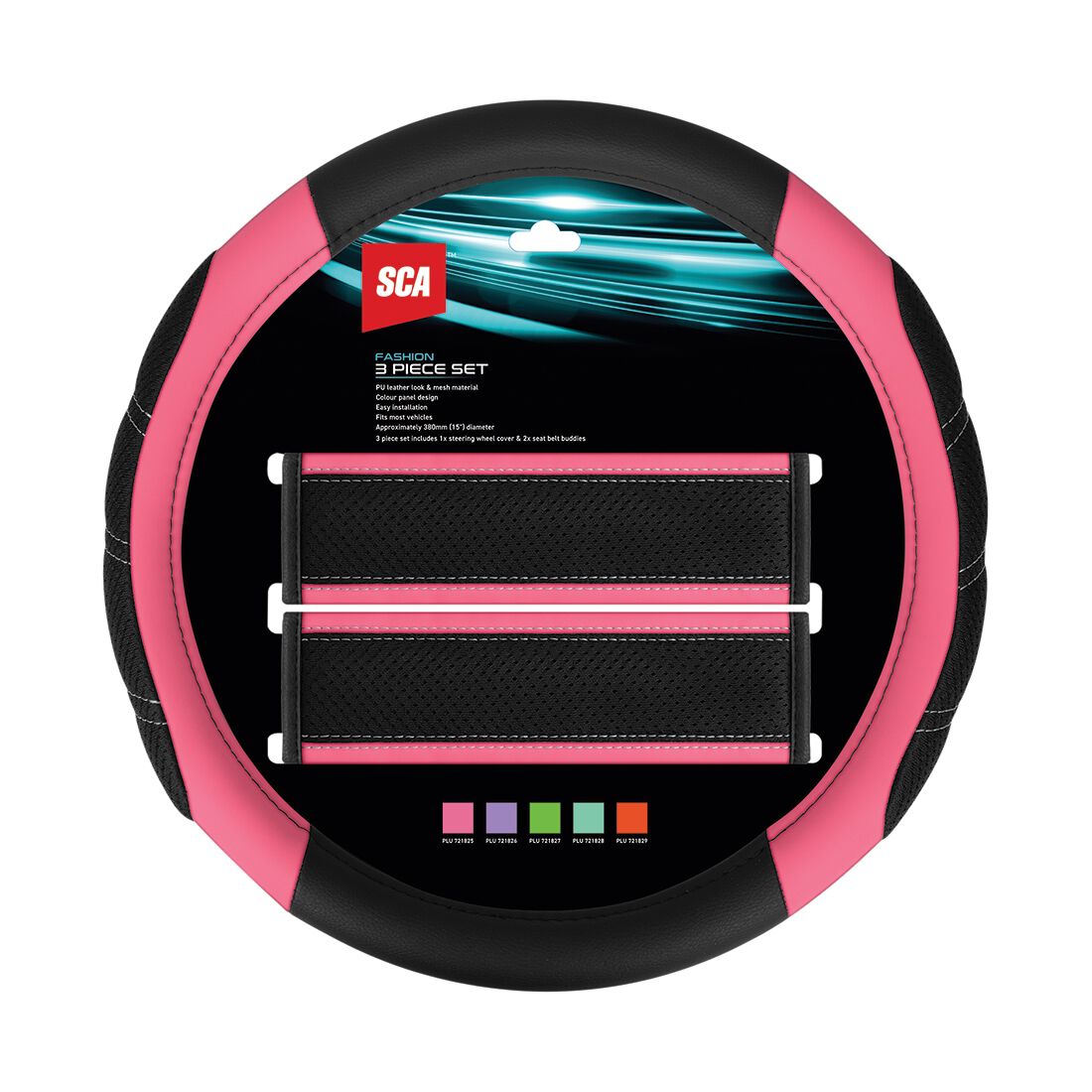 SCA Steering Wheel Cover & Seat Belt Buddie Set Pink, , scaau_hi-res