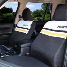 Caterpillar Canvas Seat Covers Yellow/White Stripe Adjustable Headrests Airbag Compatible 30SAB, , scaau_hi-res