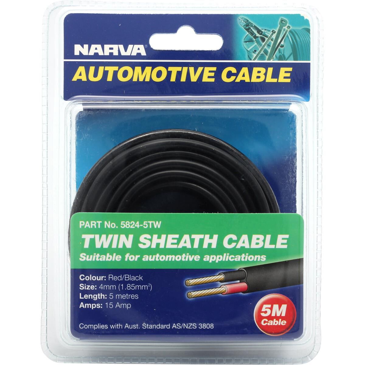 Narva Automotive Cable Twin Sheath 5 Metres 15 AMP, , scaau_hi-res
