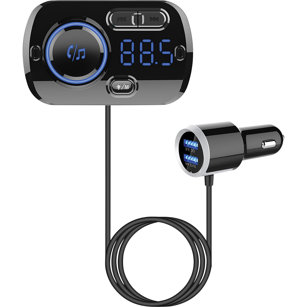 AYNCER Bluetooth V5.0 FM Transmitter for Car,Wireless Audio Adapter and Receiver,Bluetooth MP3 Car Adapter with Dual USB Ports,Supports Hands-Free Calls,TF Card,LED Backlit,Siri Google Assistant（Blue） 