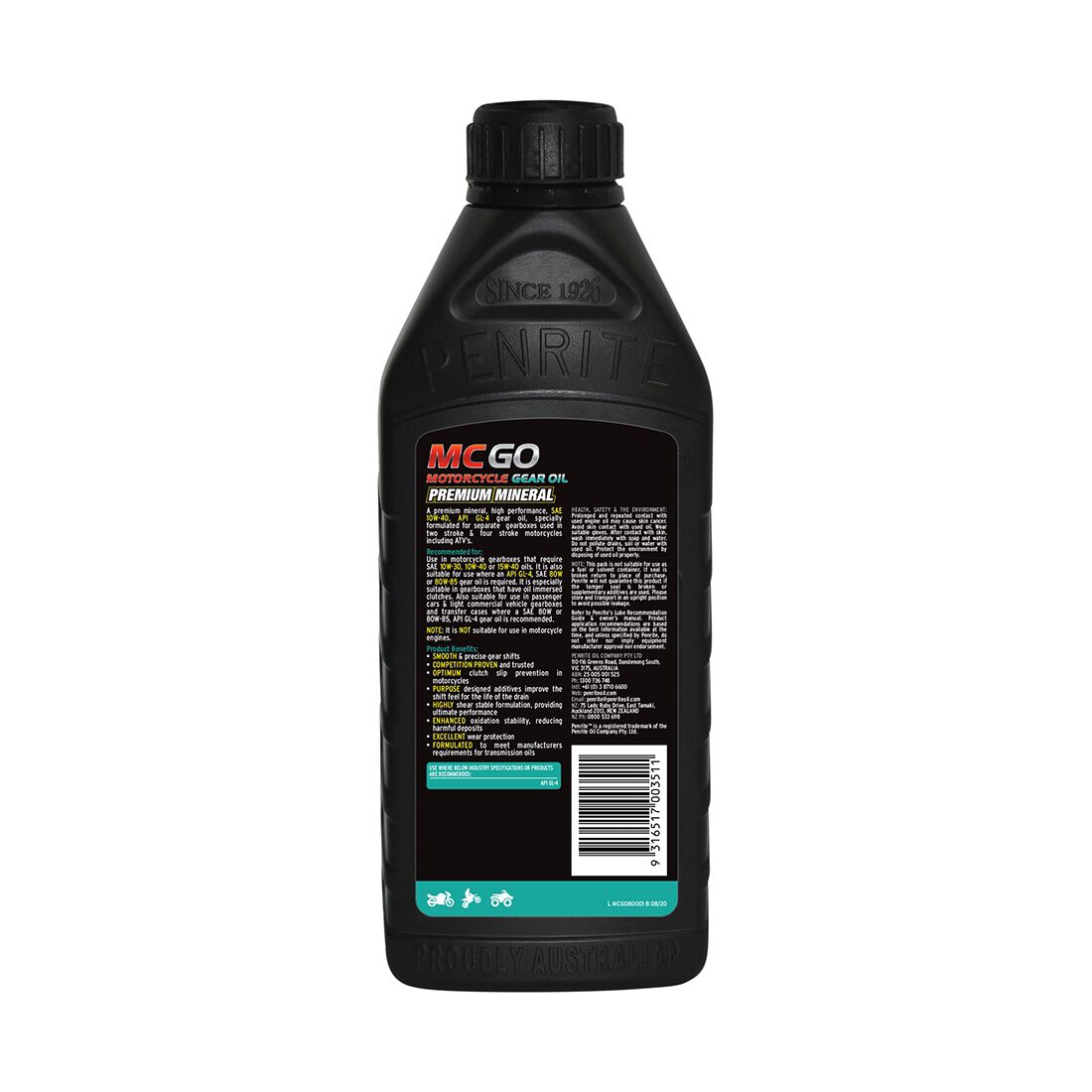 Penrite 10W-40 Motorcycle Gear Oil - 1 Litre, , scaau_hi-res