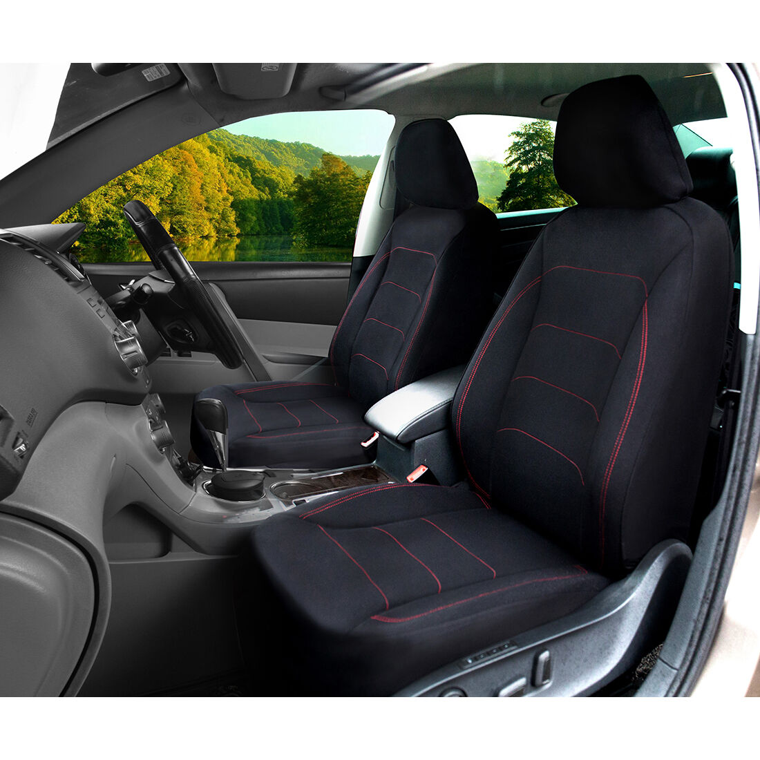 Ridge Ryder Neoprene Seat Covers Black Red Adjustable Headrests