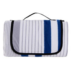 Cabin Crew Striped Picnic Rug - Blue/Grey, 1.5m x 1.5m, , scaau_hi-res