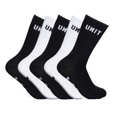 UNIT Socks Hi Lux Black/White 5 Pack 11-14, , scaau_hi-res