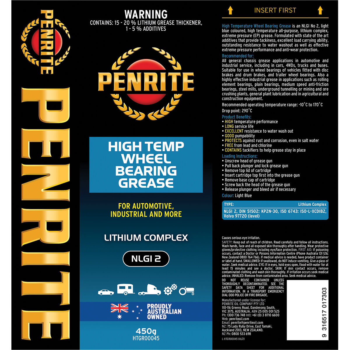 Penrite High Temp Wheel Bearing Grease 450g, , scaau_hi-res