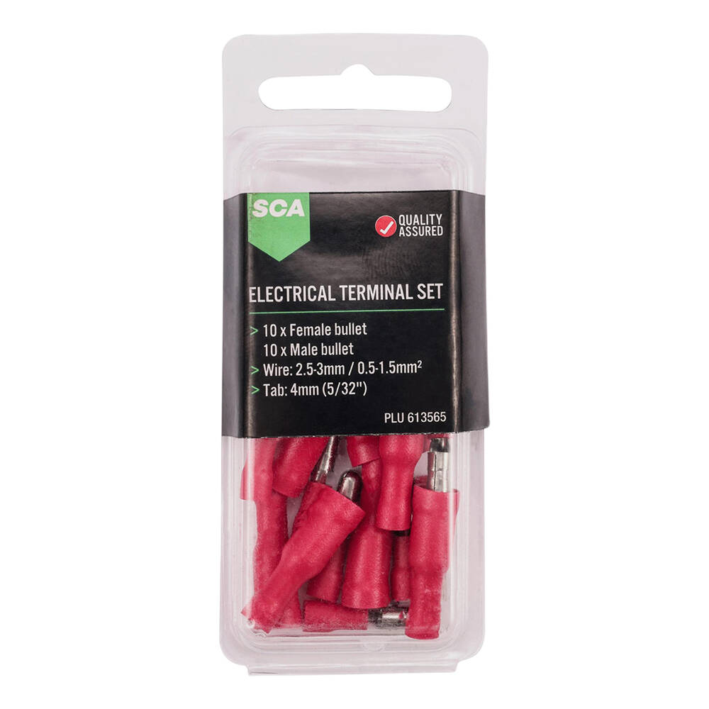 SCA Electrical Terminals - Male & Female Bullet, 4mm Red, 20 Pack ...