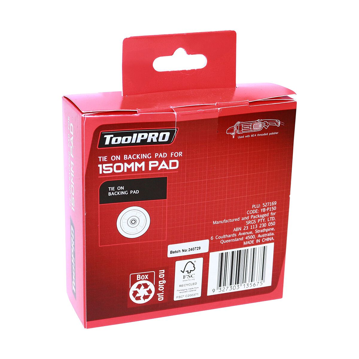 ToolPRO Tie On Backing Pad 150mm M14, , scaau_hi-res