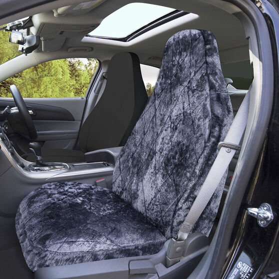 SCA Diamond Cut Sheepskin Single Seat Cover Slate Built In Headrests