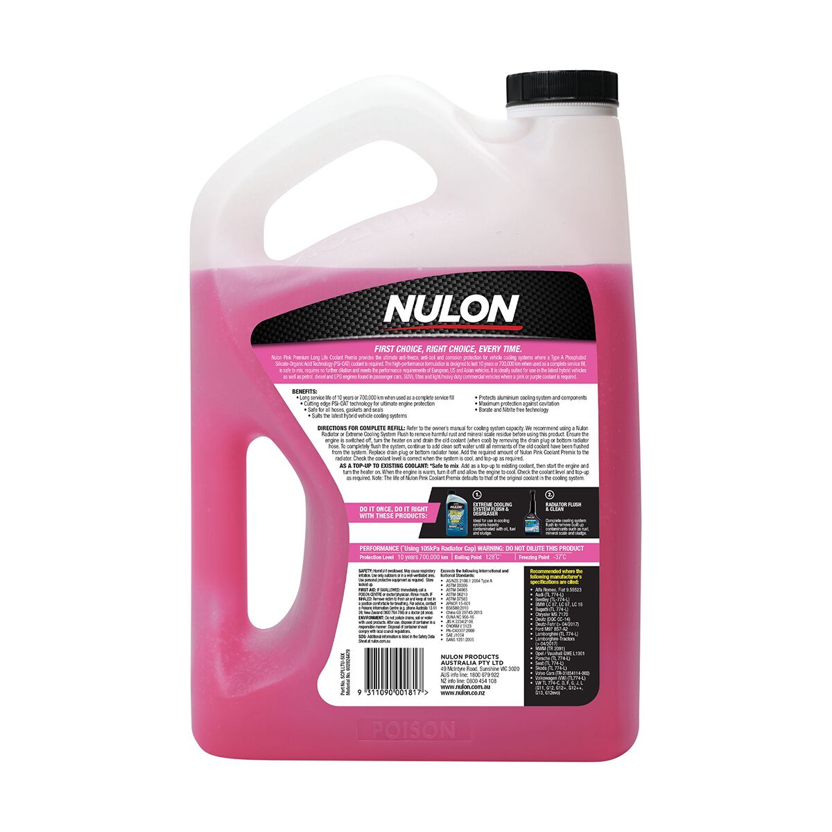 Nulon Pink Anti-Freeze / Anti-Boil Premix Coolant - 6 Litres, , scaau_hi-res