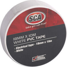 SCA PVC Electrical Tape - Black, 18mm x 10m, White, scaau_hi-res