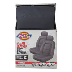 Dickies Premium Leather Look & Suede Seat Covers Black Adjustable Headrests Airbag Compatible, , scaau_hi-res