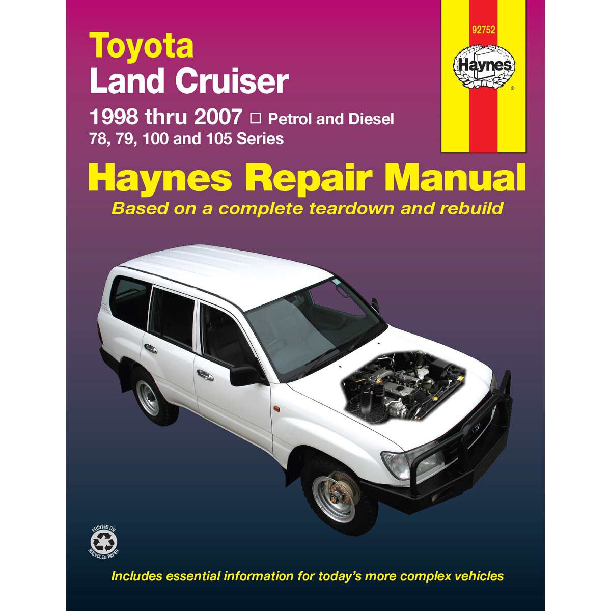 Haynes Car Manual For Toyota Landcruiser Diesel 1998-2004 - 92752, , scaau_hi-res