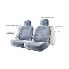 Silver CLOUDLUX Sheepskin Seat Covers - Grey Adjustable Headrests Size 30 Front Pair Airbag Compatible, , scaau_hi-res