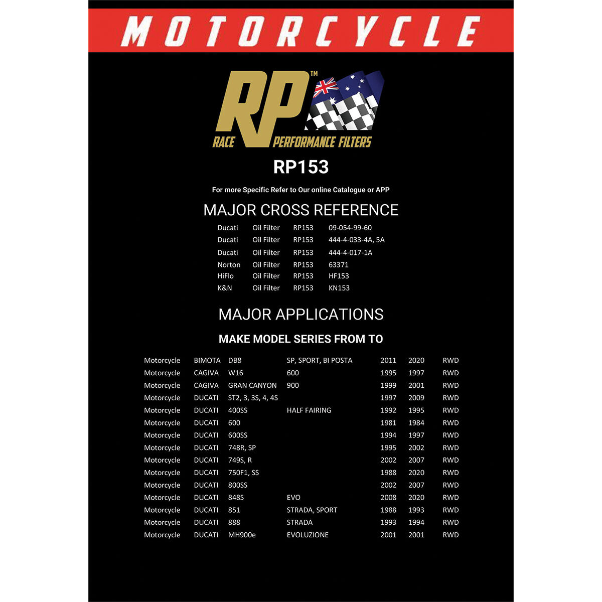 Race Performance Motorcycle Oil Filter RP153, , scaau_hi-res