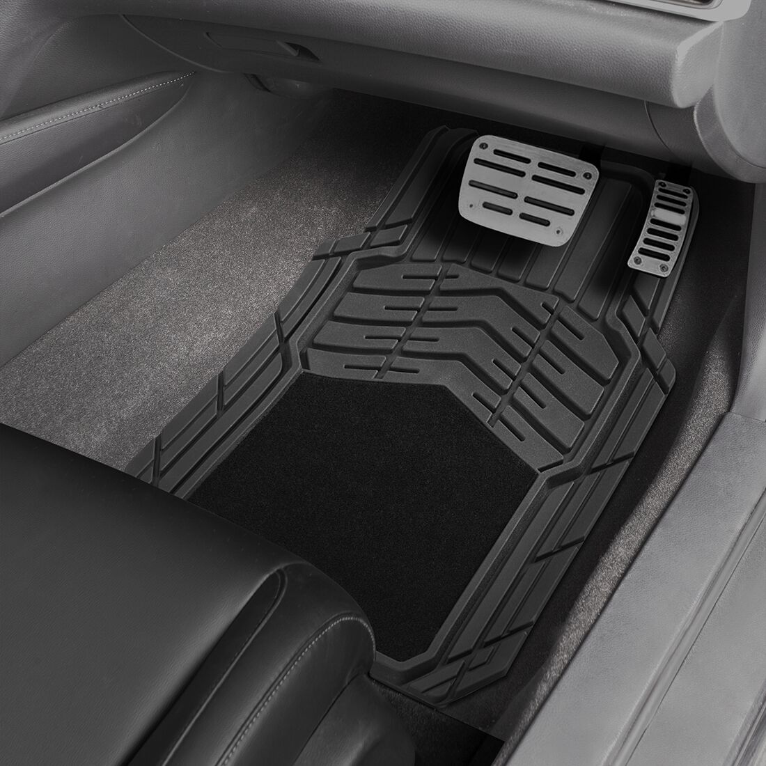 SCA Car Floor Mats PVC & Carpet Combo Black Set of 4, , scaau_hi-res