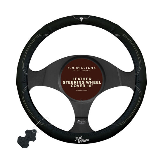 R M Williams Steering Wheel Cover Leather Black 380mm Supercheap Auto