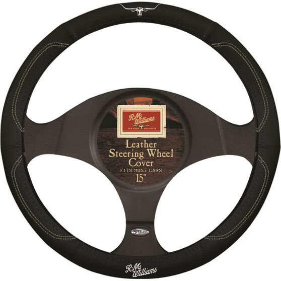 R.M.Williams Steering Wheel Cover Leather Black 380mm, , scaau_hi-res