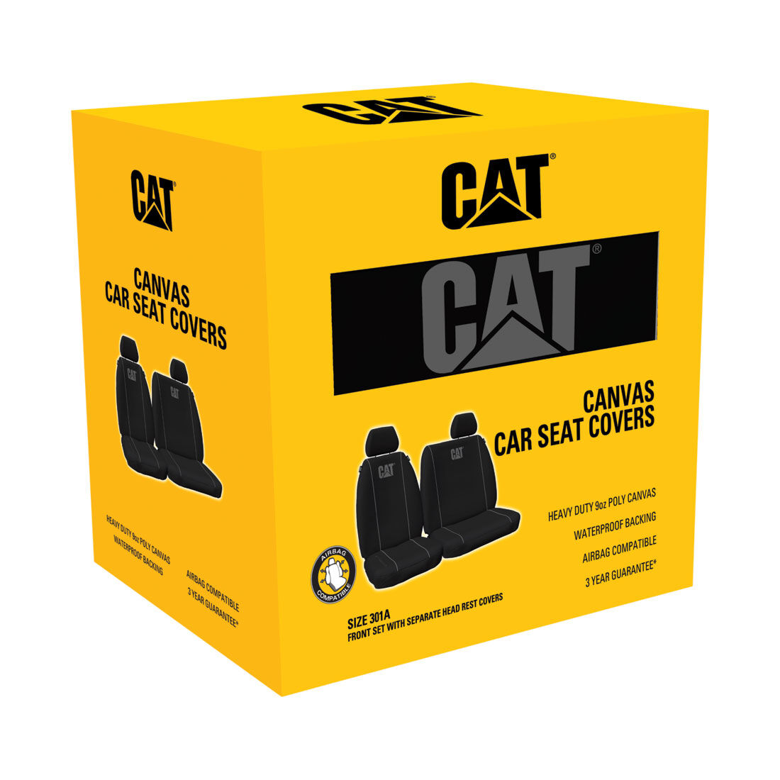 CAT Poly Canvas Seat Covers Black/Grey Adjustable Headrests Size 301 Front Bucket and Bench (W/Out Cut Out) Air Bag Compatible, , scaau_hi-res