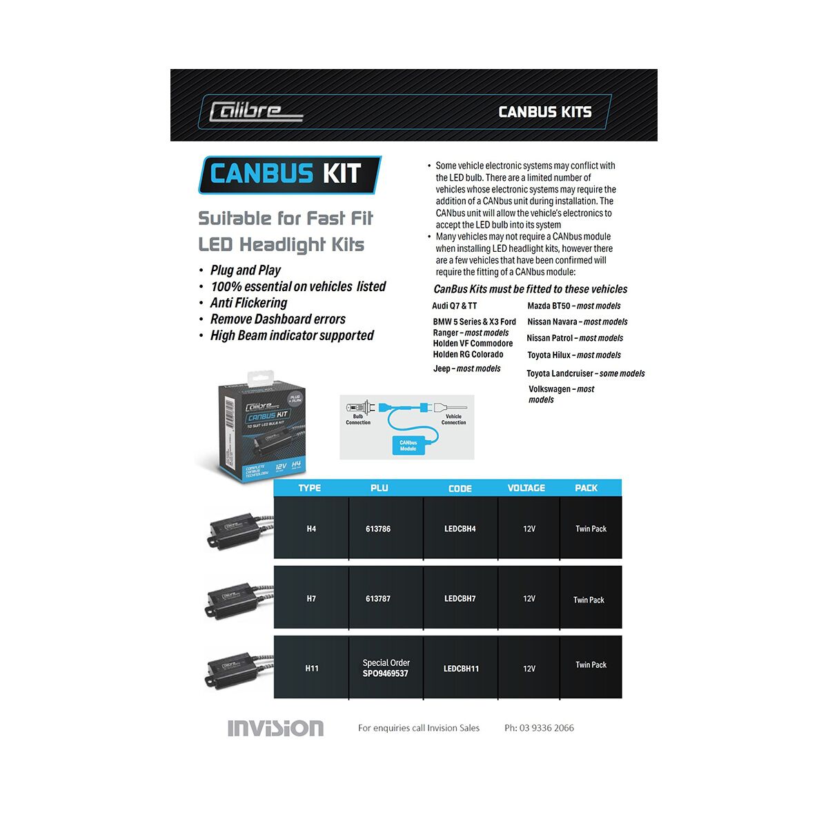 Calibre Fast Fit LED Headlight Conversion Kit - H11 12/24V, , scaau_hi-res