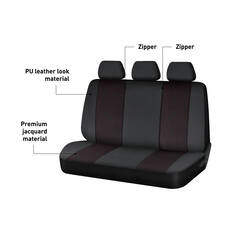 SCA Premium Jacquard & Leather Look Seat Covers Black/Red Adjustable Headrests Rear Bench 06H, , scaau_hi-res