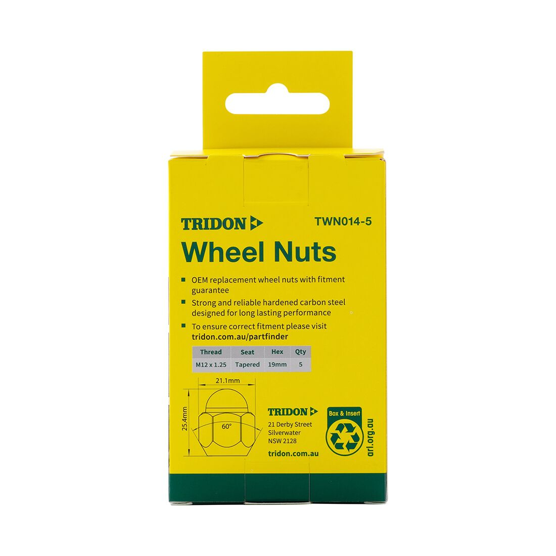 Tridon Wheel Nuts M12x1.25. Tapered Seat. 19mm Hex, , scaau_hi-res