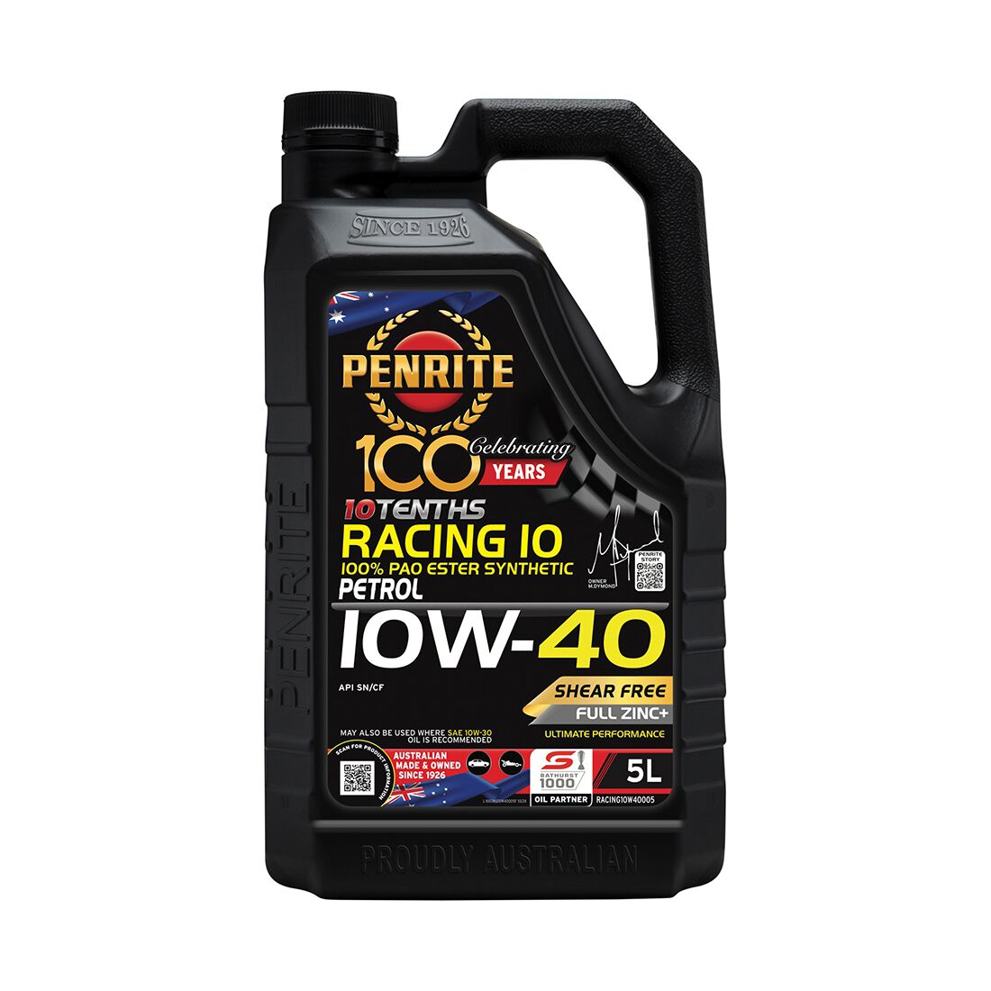 Penrite 10 Tenths Racing 10 Engine Oil - 10W-40 5 Litre, , scaau_hi-res