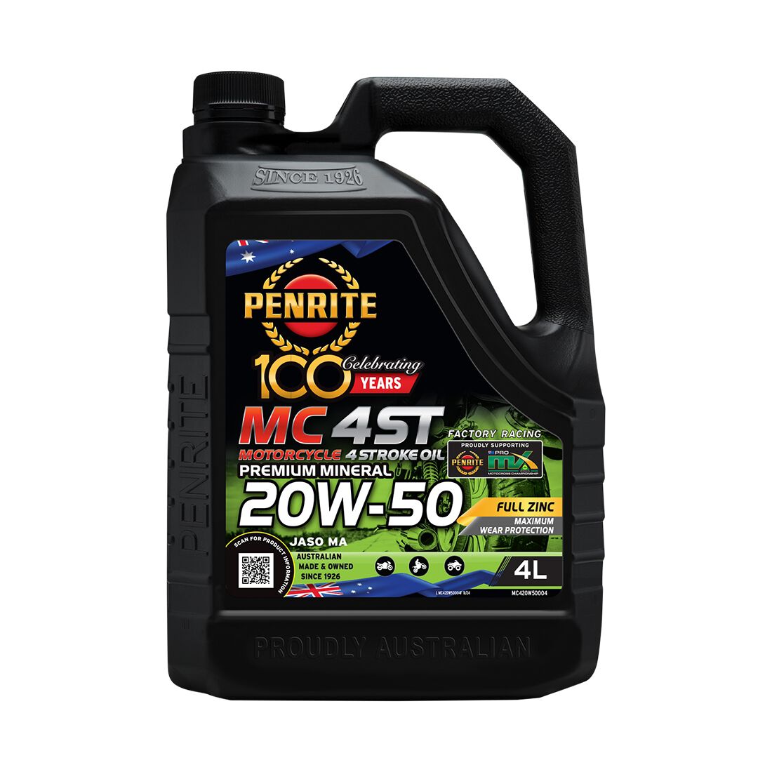 Penrite MC-4 Motorcycle Oil - 20W-50, 4 Litre, , scaau_hi-res