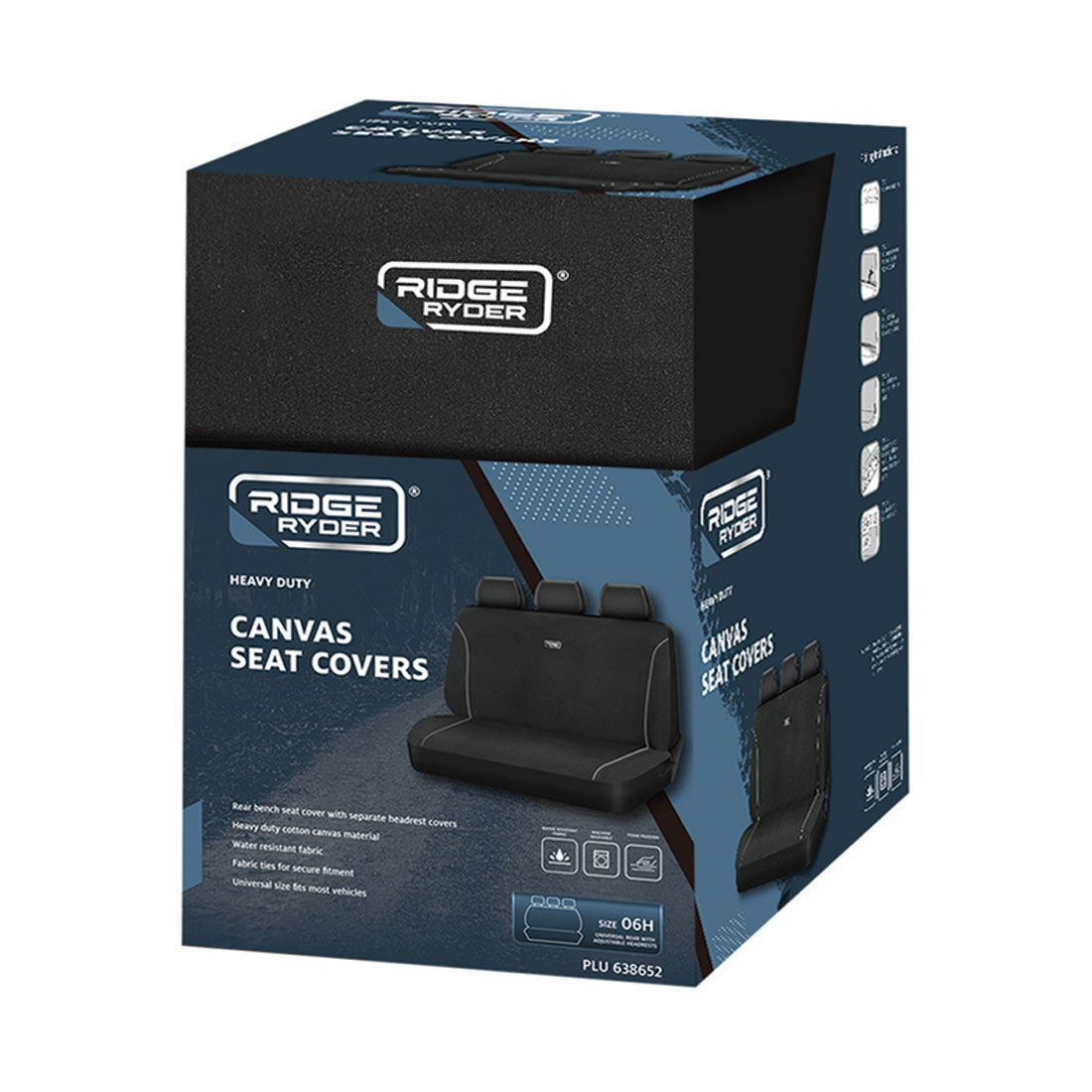 Ridge Ryder Canvas Seat Cover Black/Grey Piping Adjustable Headrests Rear Seat 06H, , scaau_hi-res