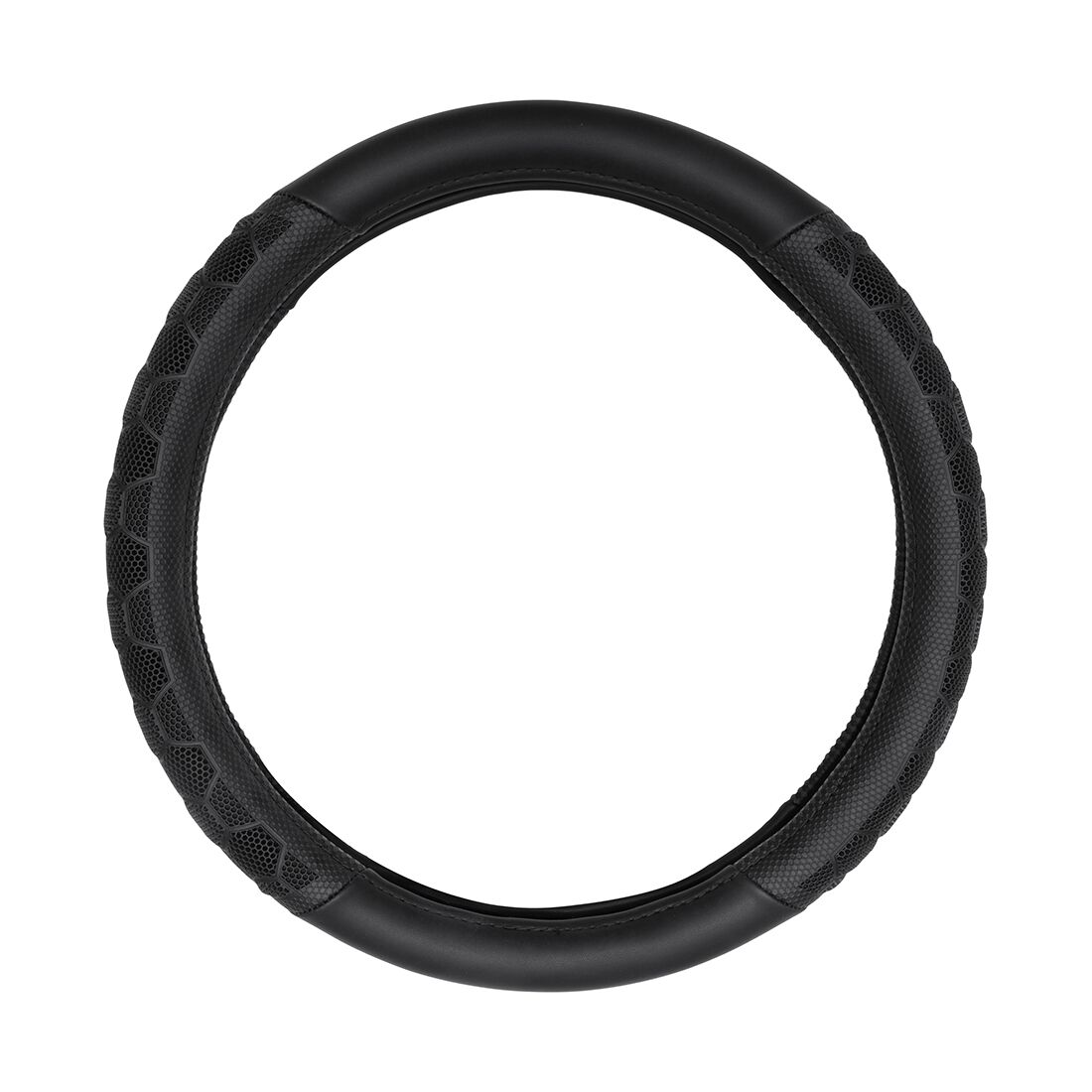 SCA Steering Wheel Cover - Leather Look & Rubber, Black and Grey, 380mm, , scaau_hi-res