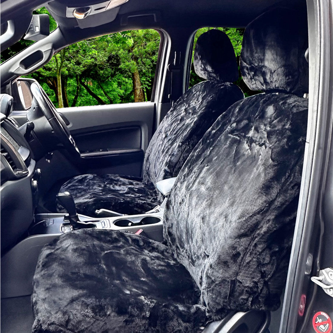 SCA Luxury Fur Seat Covers Black Adjustable Headrests Airbag Compatible 30SAB, , scaau_hi-res