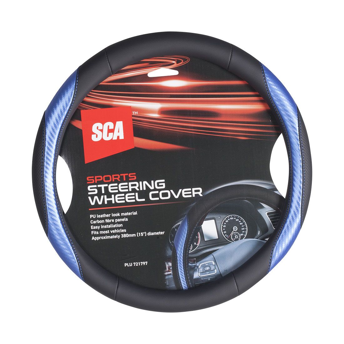 SCA Steering Wheel Cover Sports Leather Look Black & Blue, , scaau_hi-res