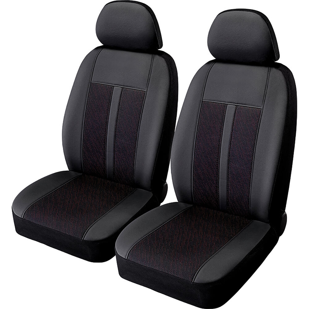 SCA Premium Jacquard & Leather Look Seat Covers Black/Red Adjustable